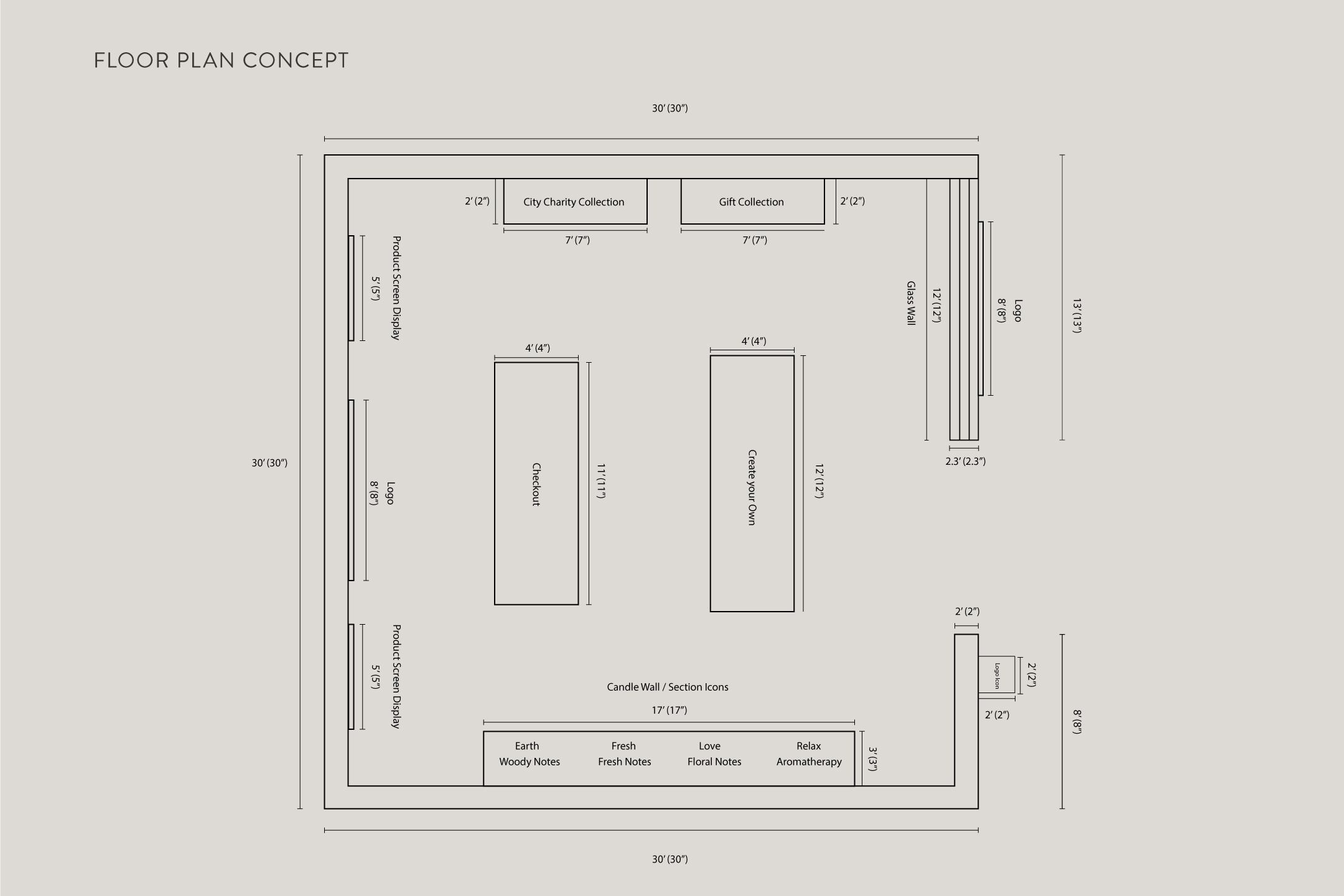 Illustrated blueprint of floor plan for storefront