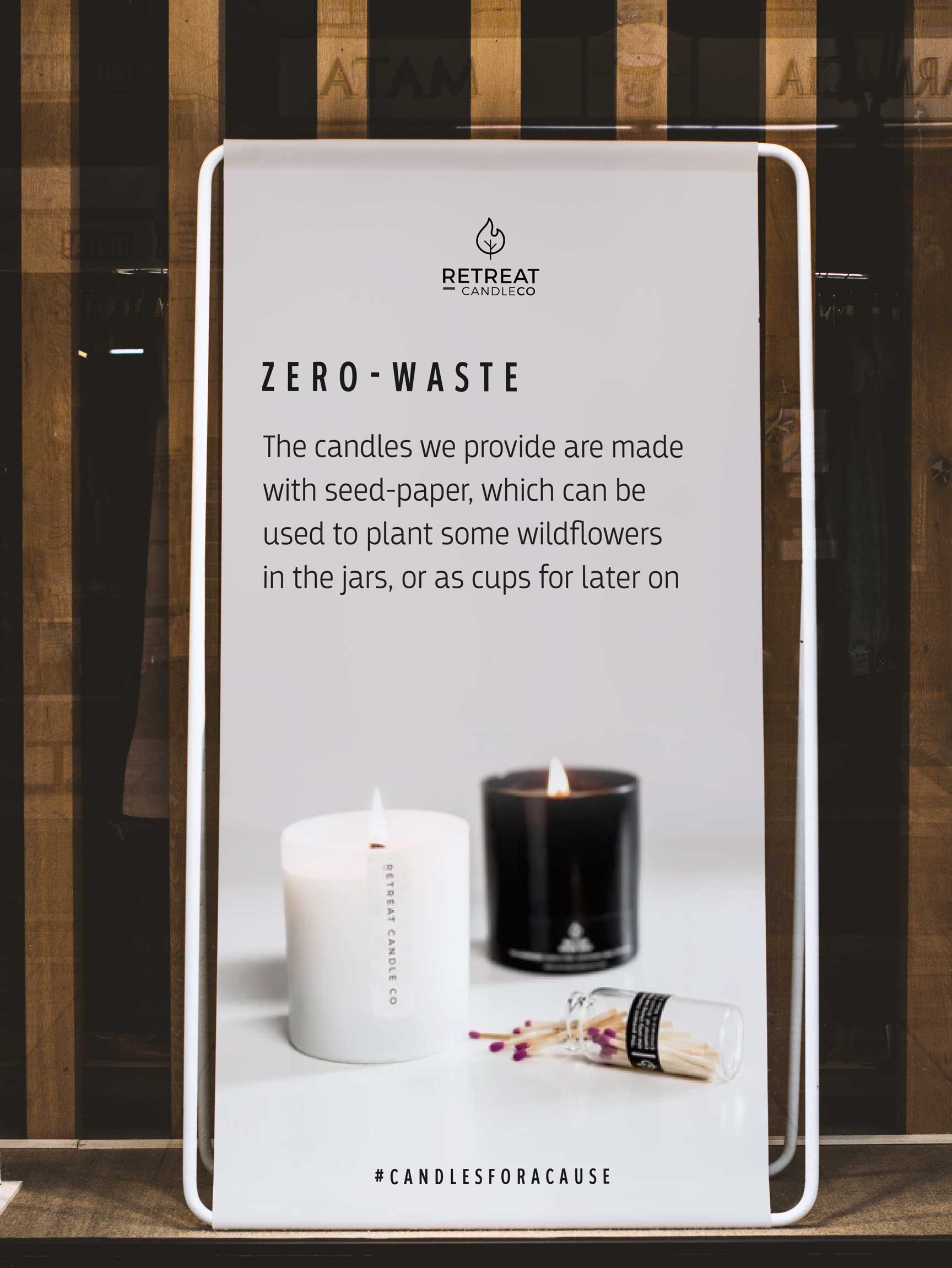 Roots poster for zero-waste against a wooden beam wall 