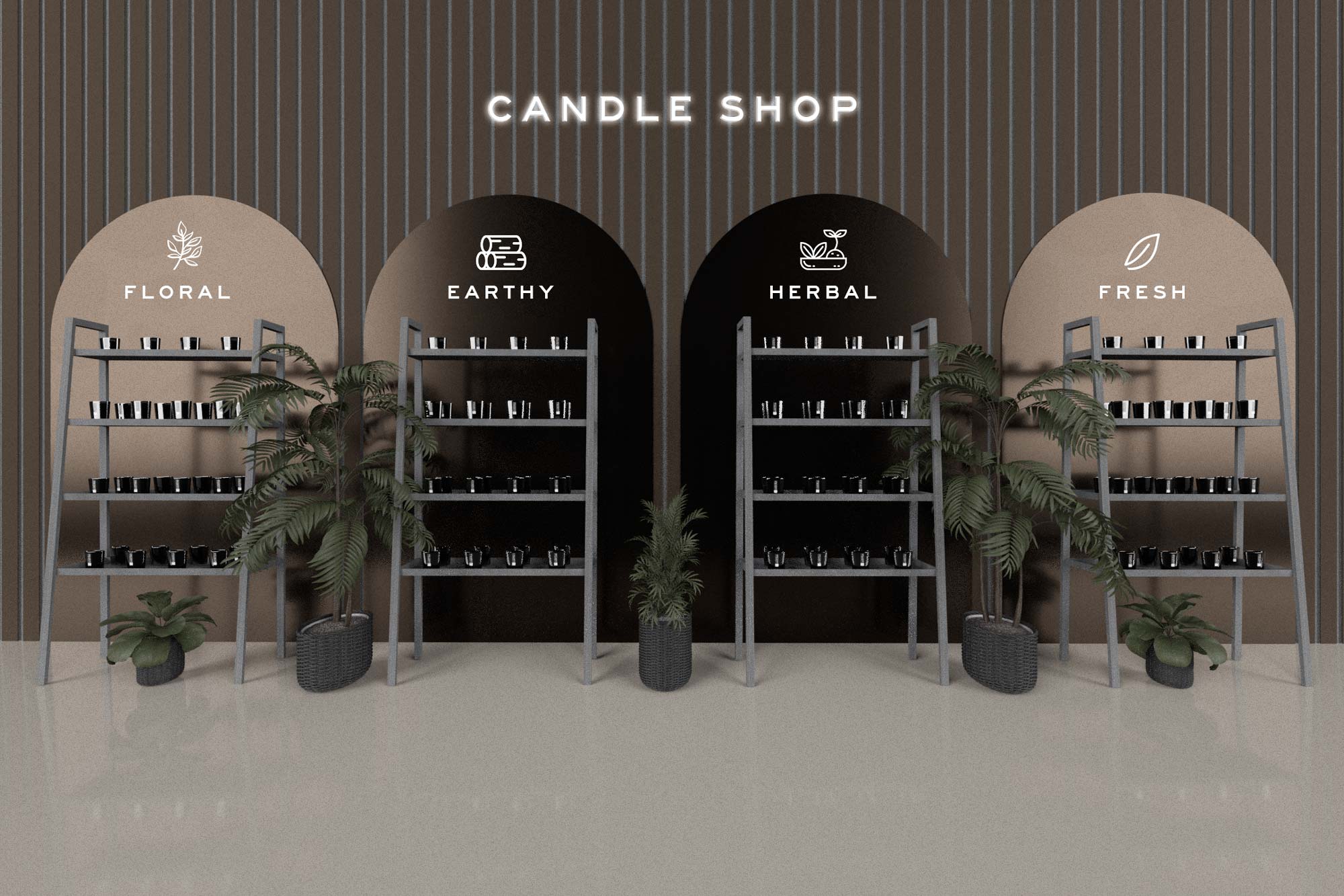 Roots 3D display of featured candles for store