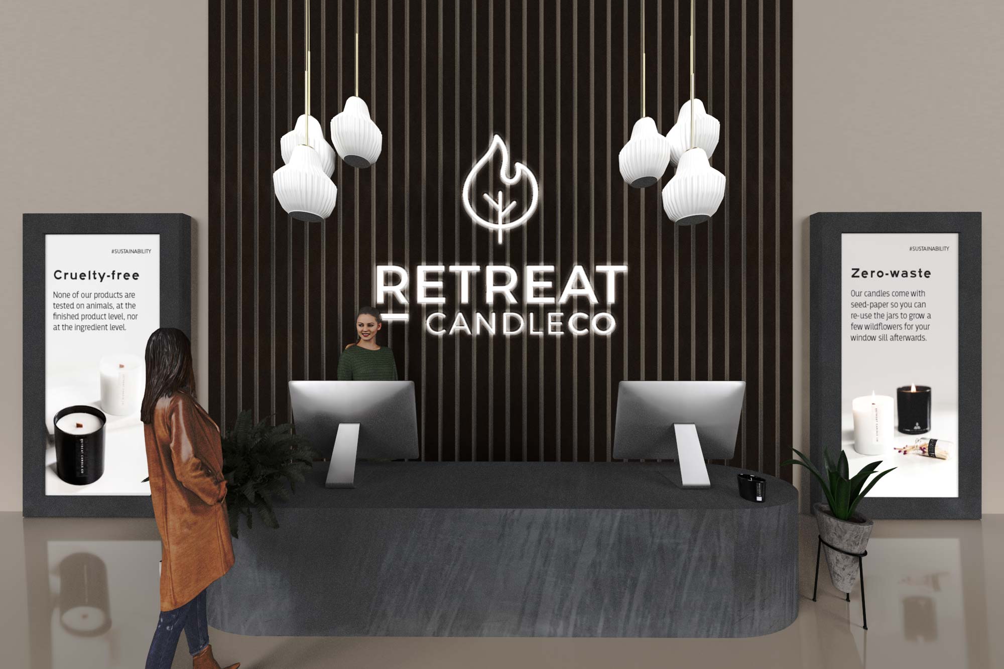 3D display of checkout for Retreat Candle Co