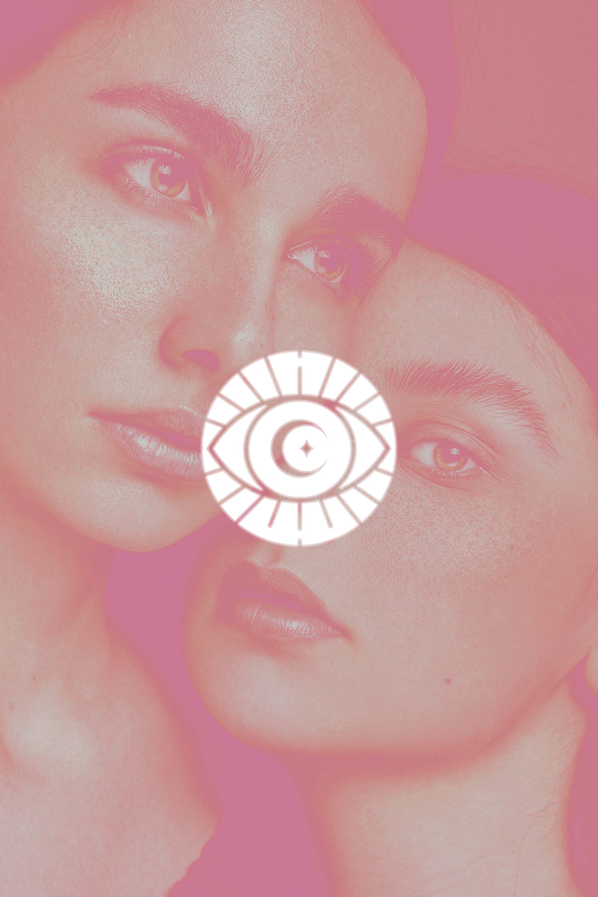 Angel eyes icon placed on pink gradient filled image