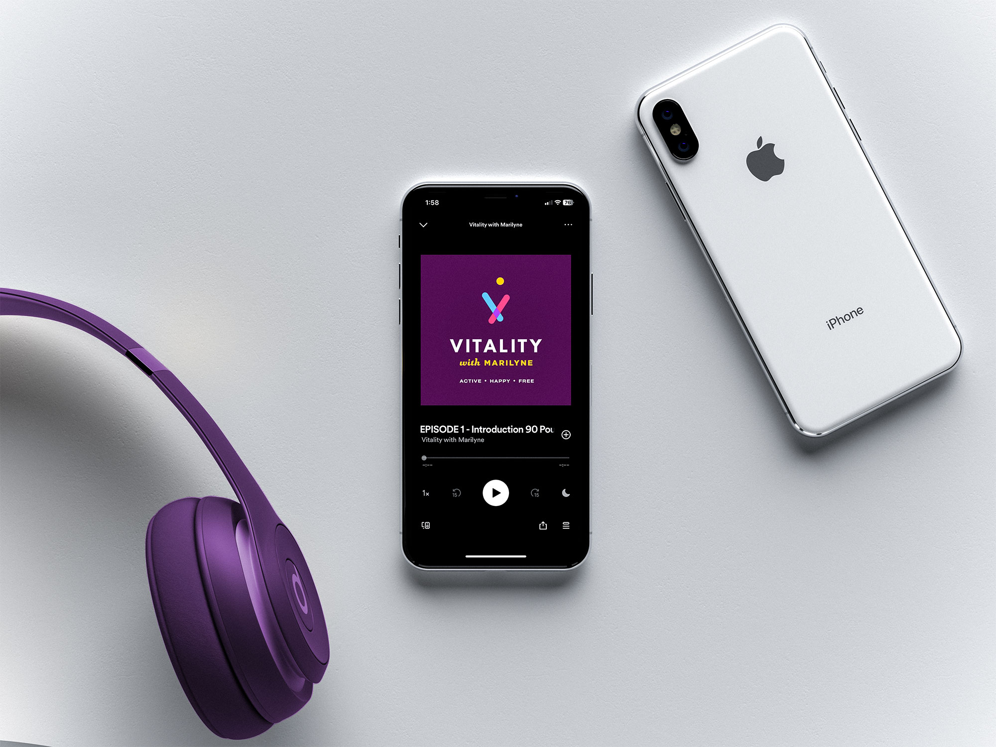 Vitality podcast Spotify screen displayed on phone