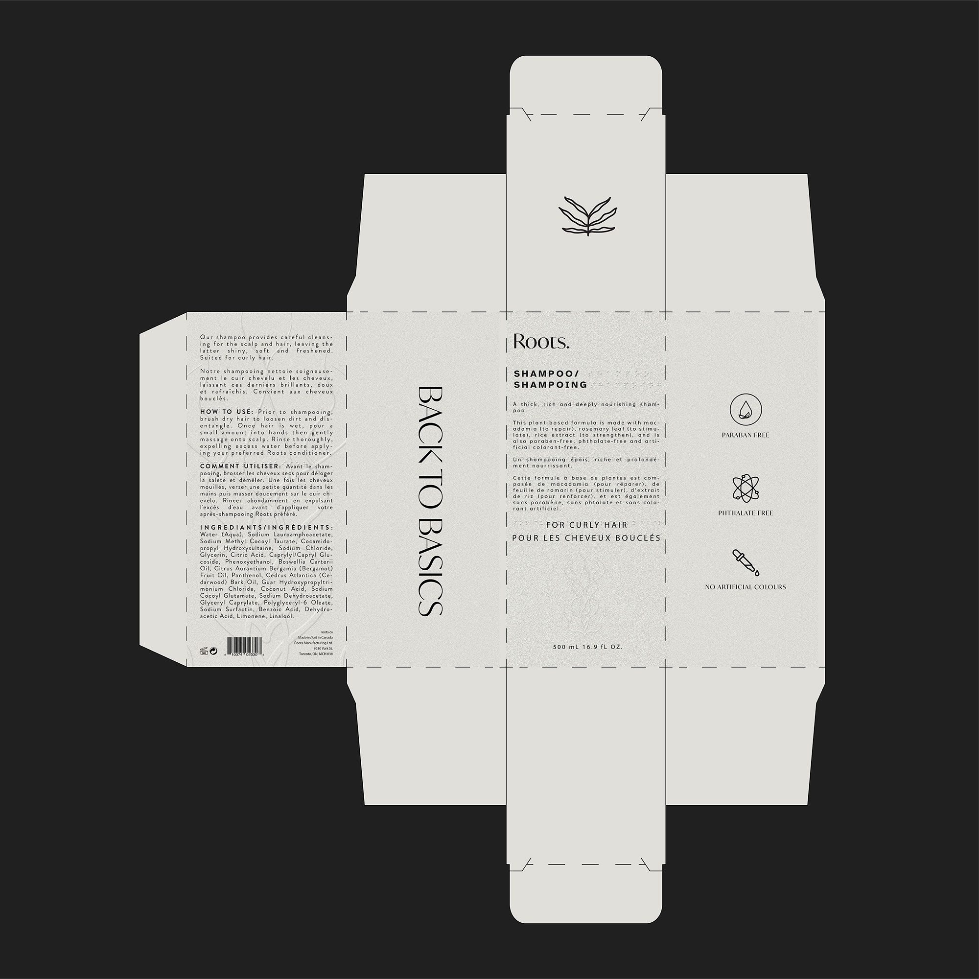 Roots dieline for box packaging