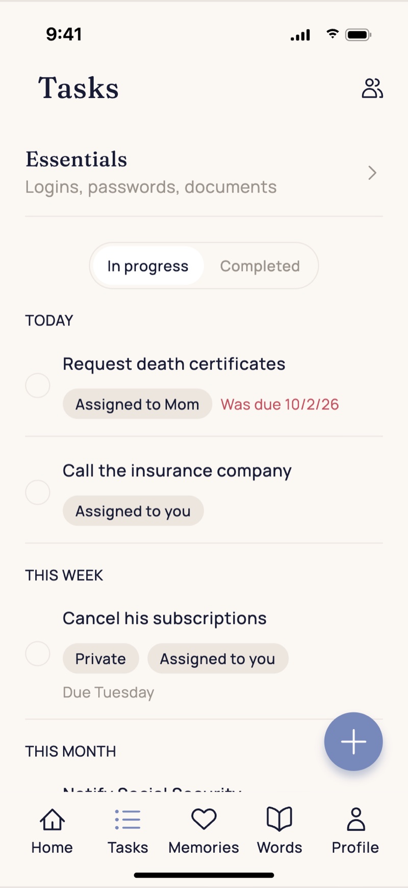The Heartchive app: Tasks