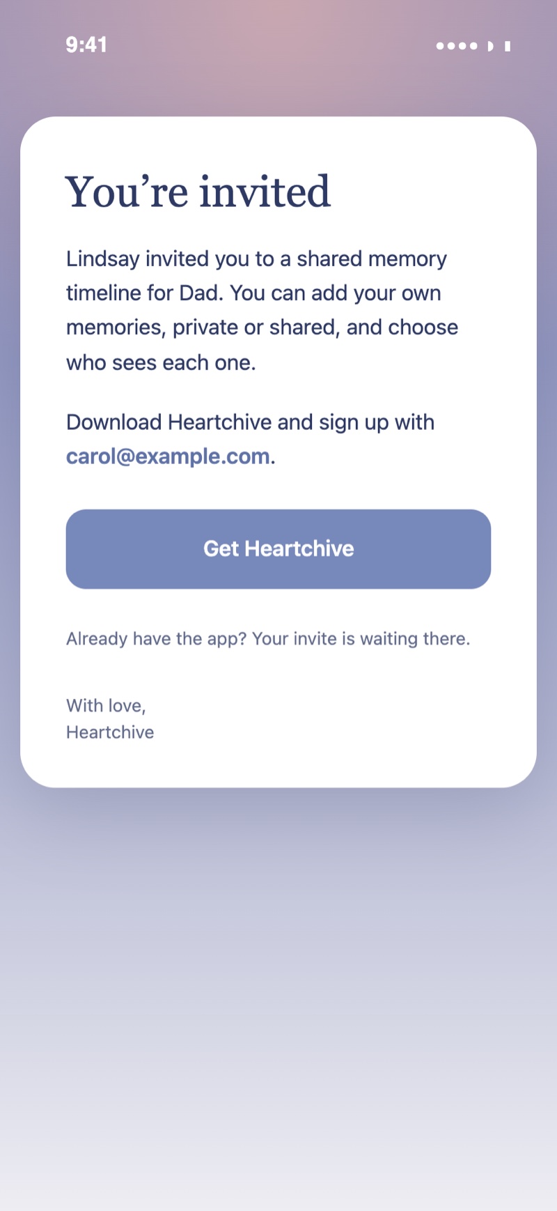 The Heartchive app: They join your space