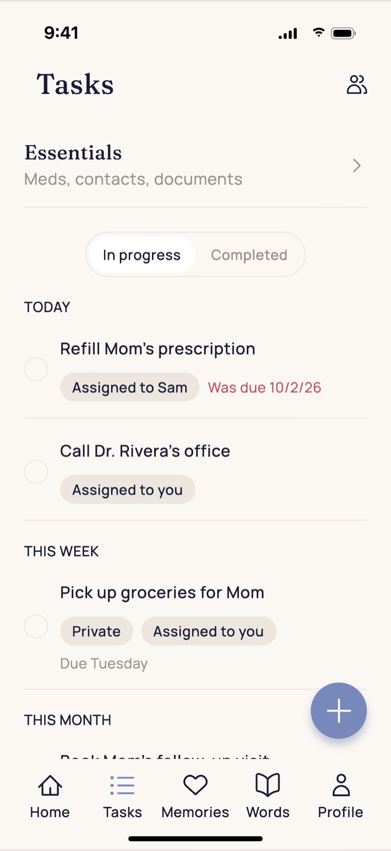 The Heartchive app: Tasks