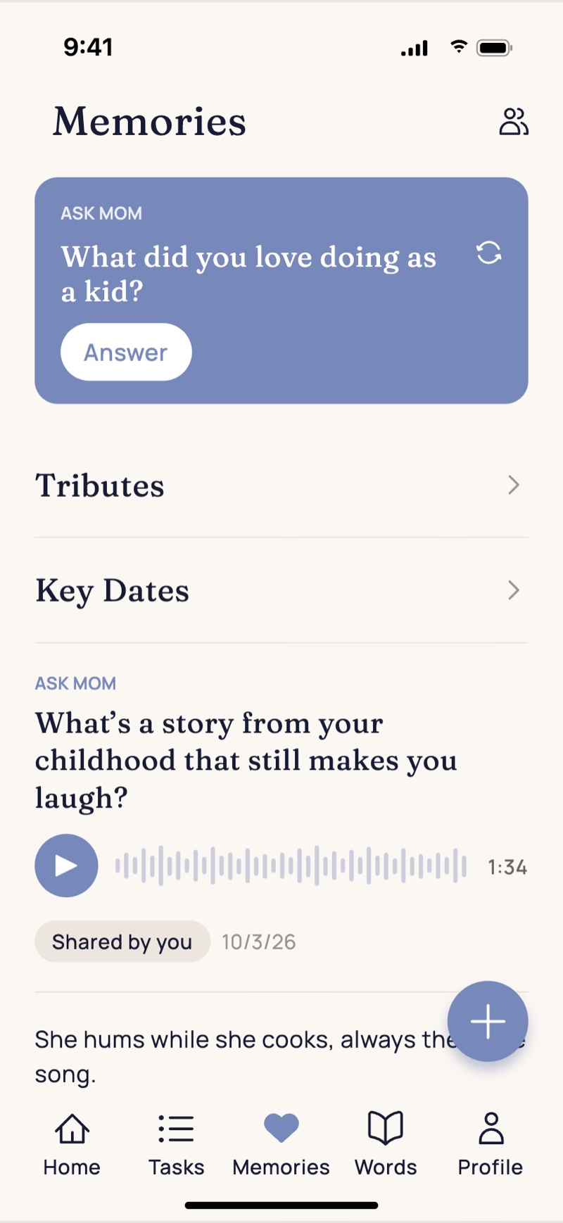 The Heartchive app: Memories