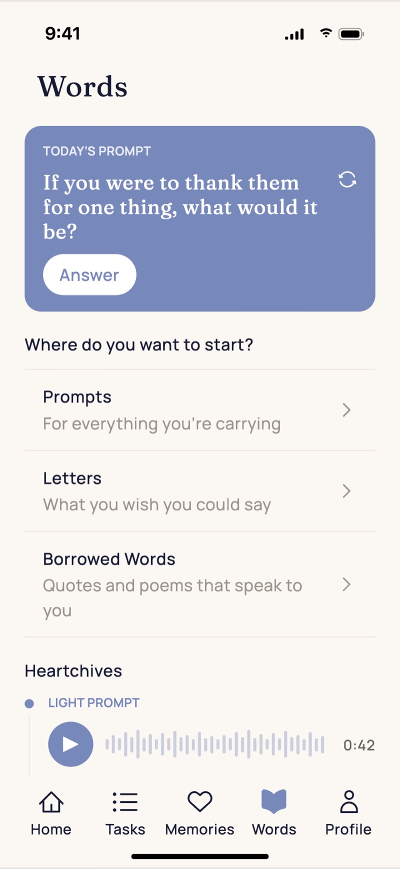 The Heartchive app: Words