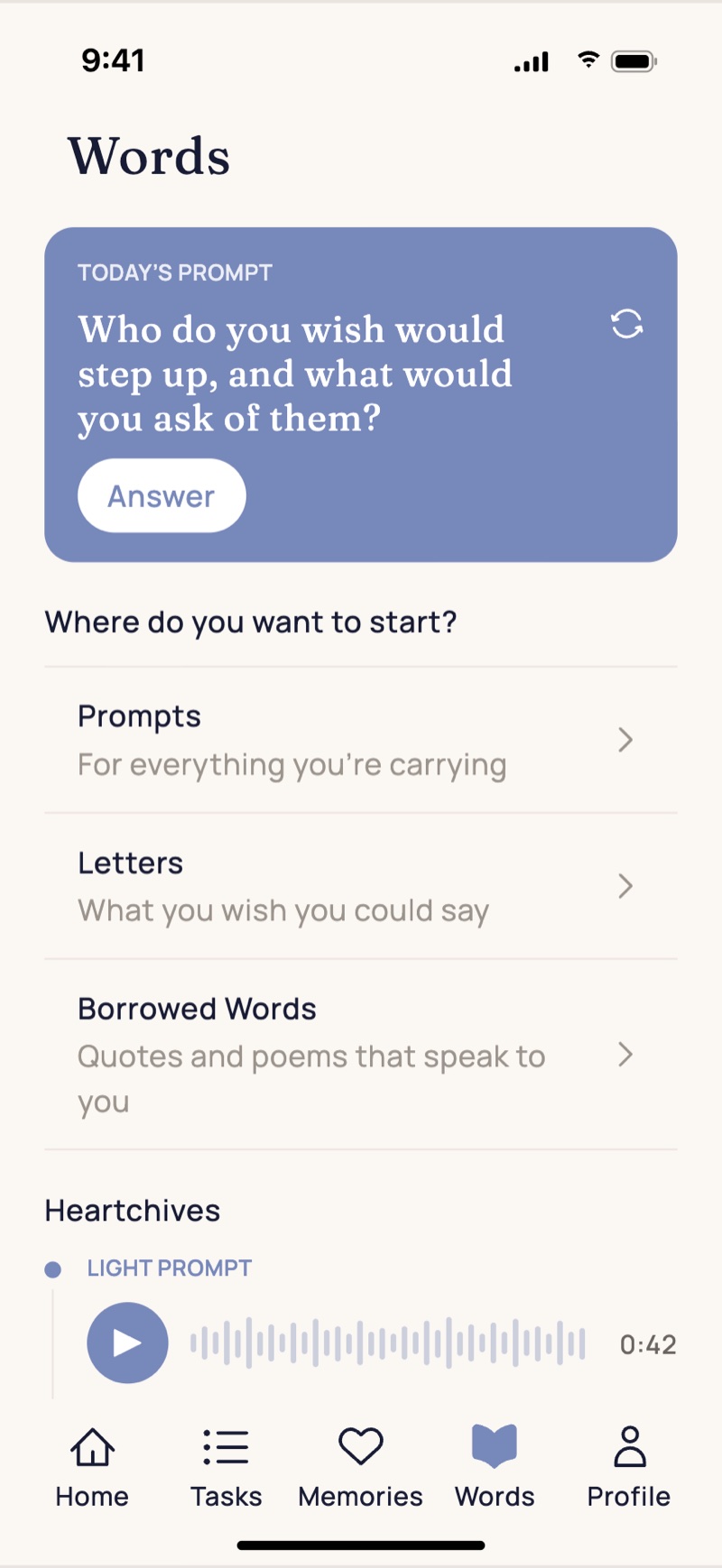 The Heartchive app: Words