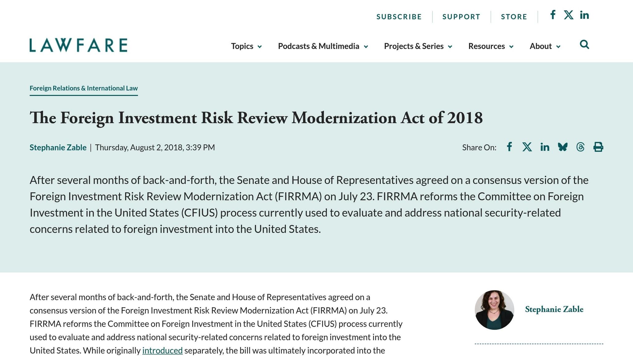 Foreign Investment Risk Review Modernization Act