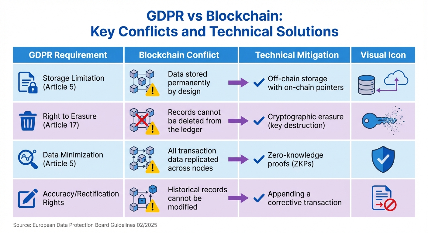 GDPR vs Blockchain: Key Conflicts and Technical Solutions