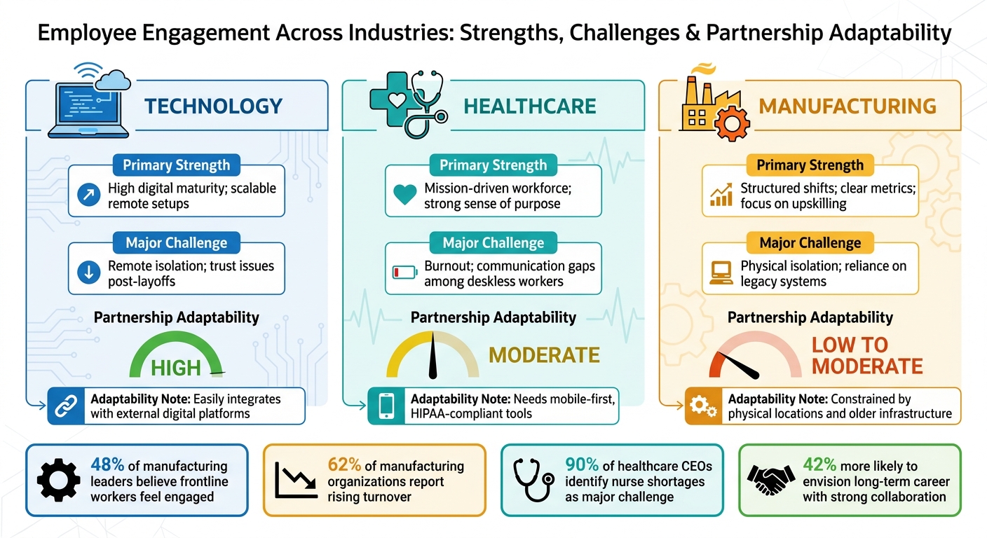 Cross-Industry Employee Engagement Comparison: Tech vs Healthcare vs Manufacturing