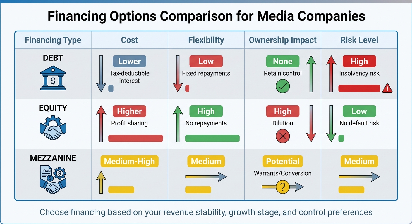 Media Company Financing Options Comparison: Debt vs Equity vs Mezzanine