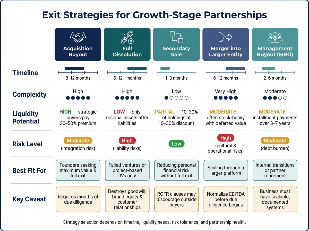 Exit Strategies for Growth-Stage Partnerships: Side-by-Side Comparison