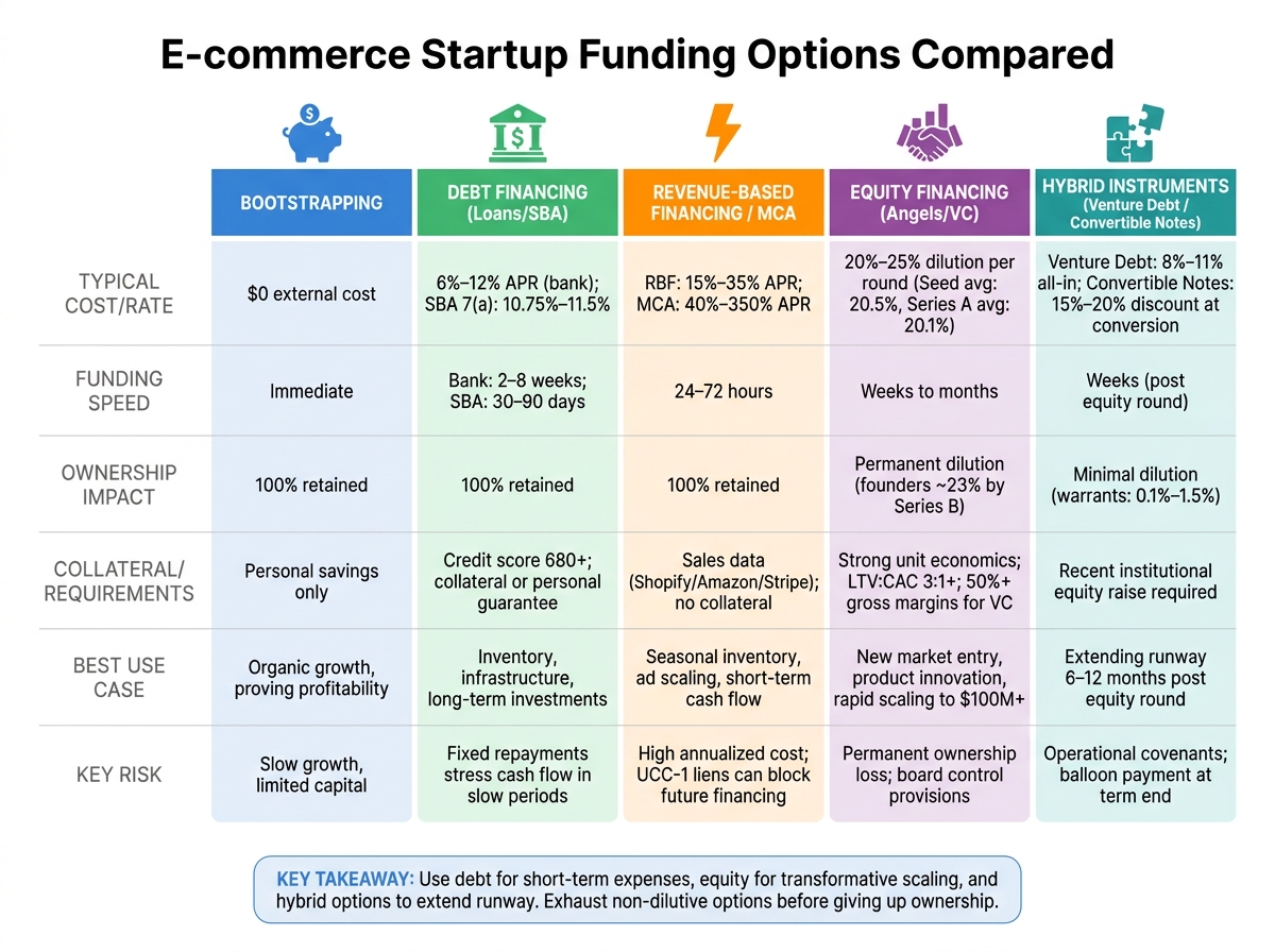 E-commerce Startup Funding Options Compared: Costs, Speed & Best Use Cases