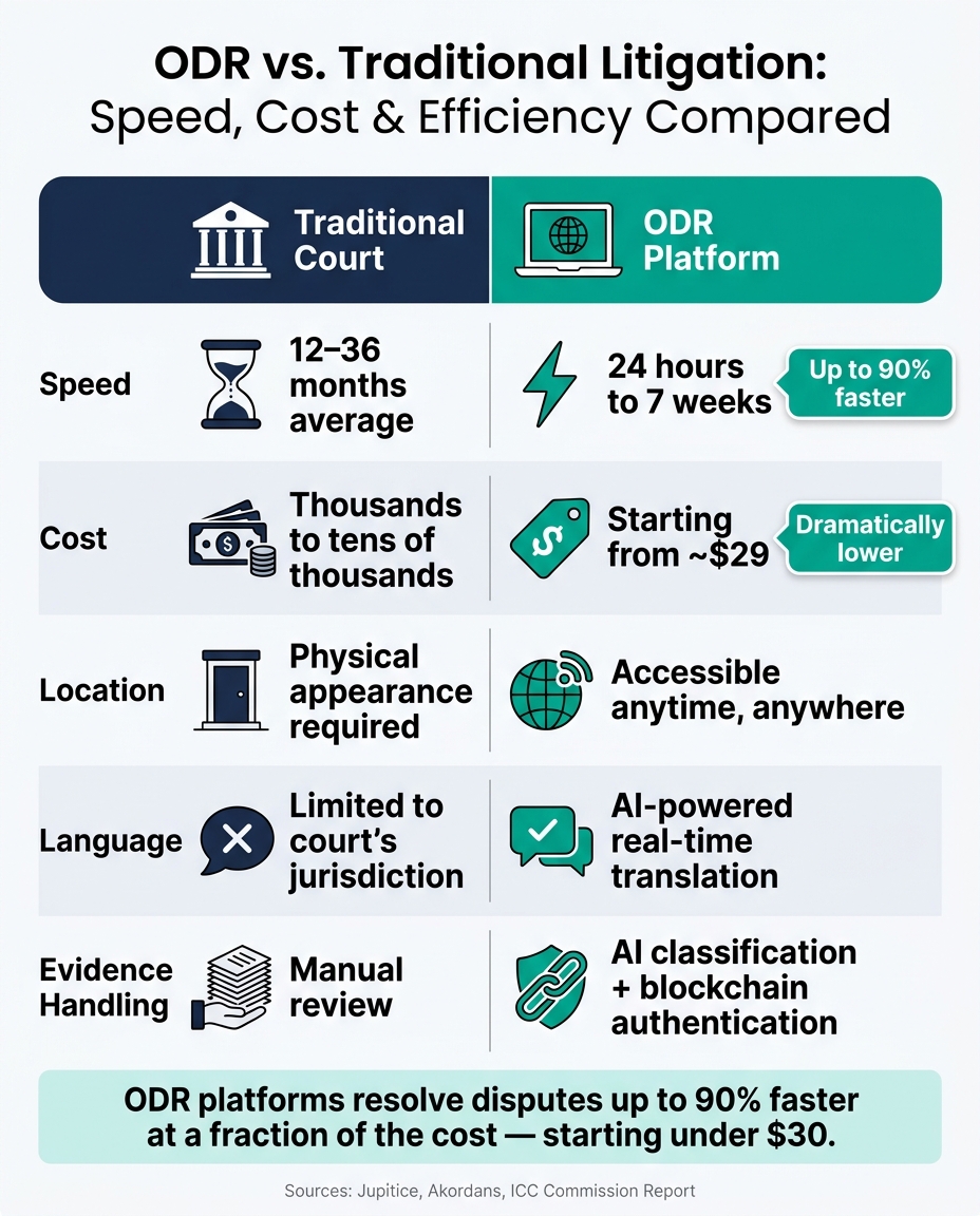 ODR vs. Traditional Litigation: Speed, Cost & Efficiency Compared