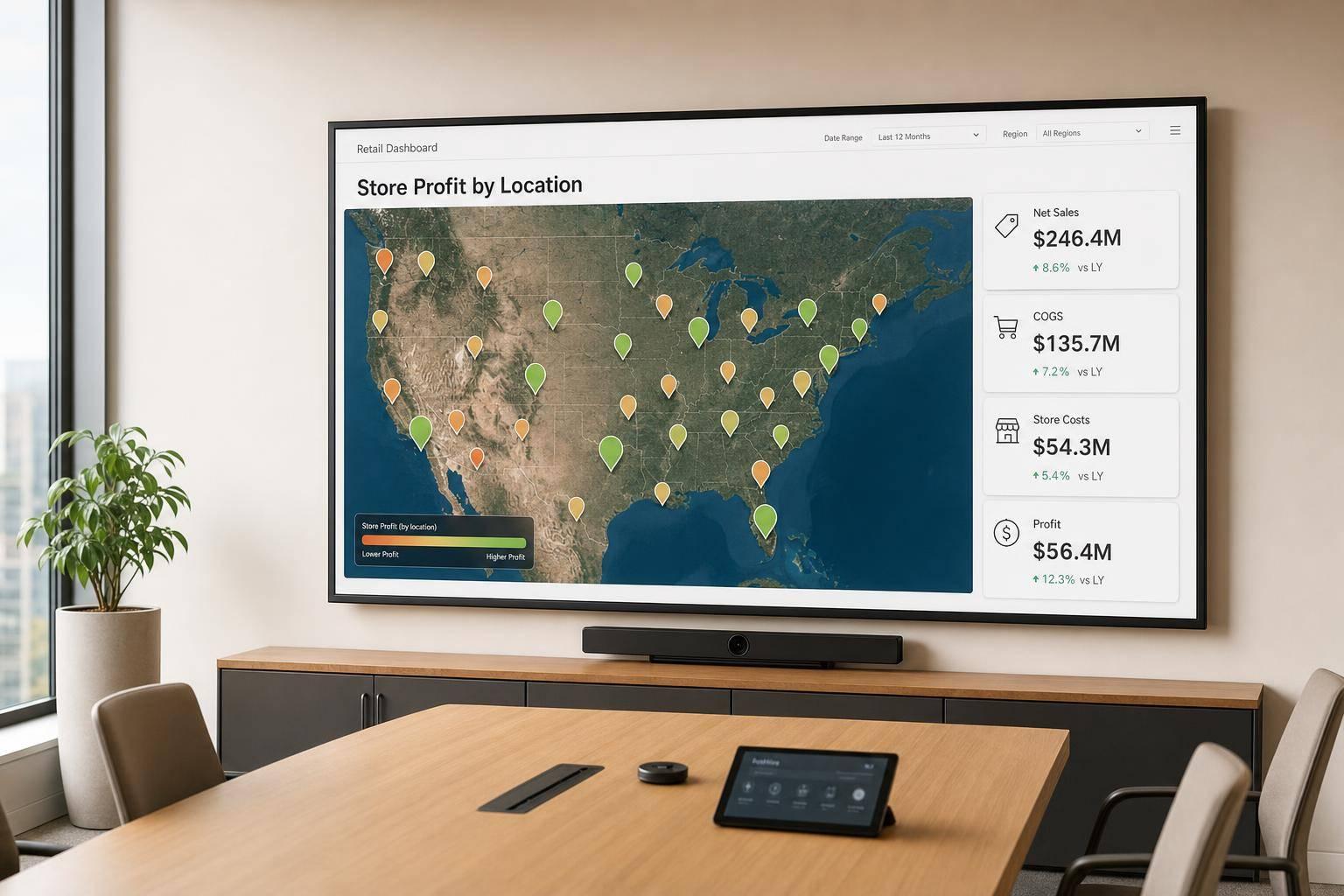 Retail Dashboard KPIs: Store Profit by Location