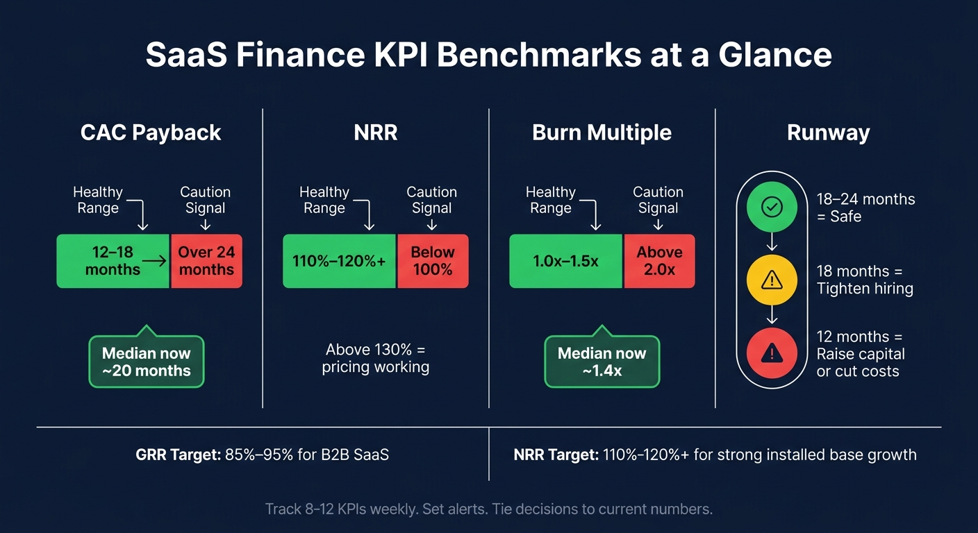 SaaS Finance KPI Benchmarks: Healthy Ranges vs. Caution Signals