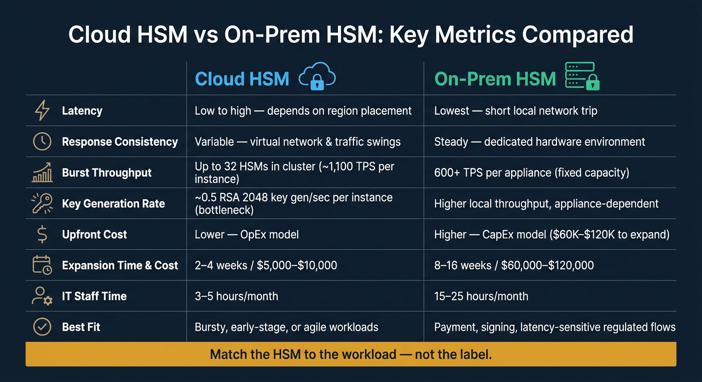 Cloud HSM vs On-Prem HSM: Key Metrics Compared