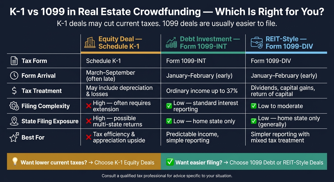 K-1 vs 1099 in Real Estate Crowdfunding: Tax Form Comparison