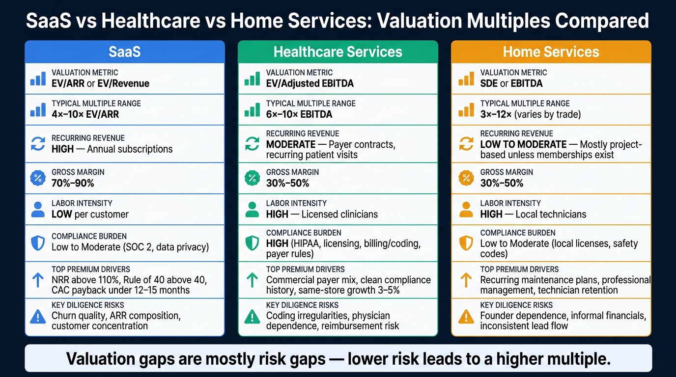 SaaS vs Healthcare vs Home Services: Valuation Multiples Compared