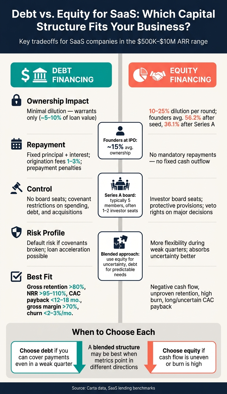 Debt vs Equity for SaaS: Key Metrics & Tradeoffs at a Glance