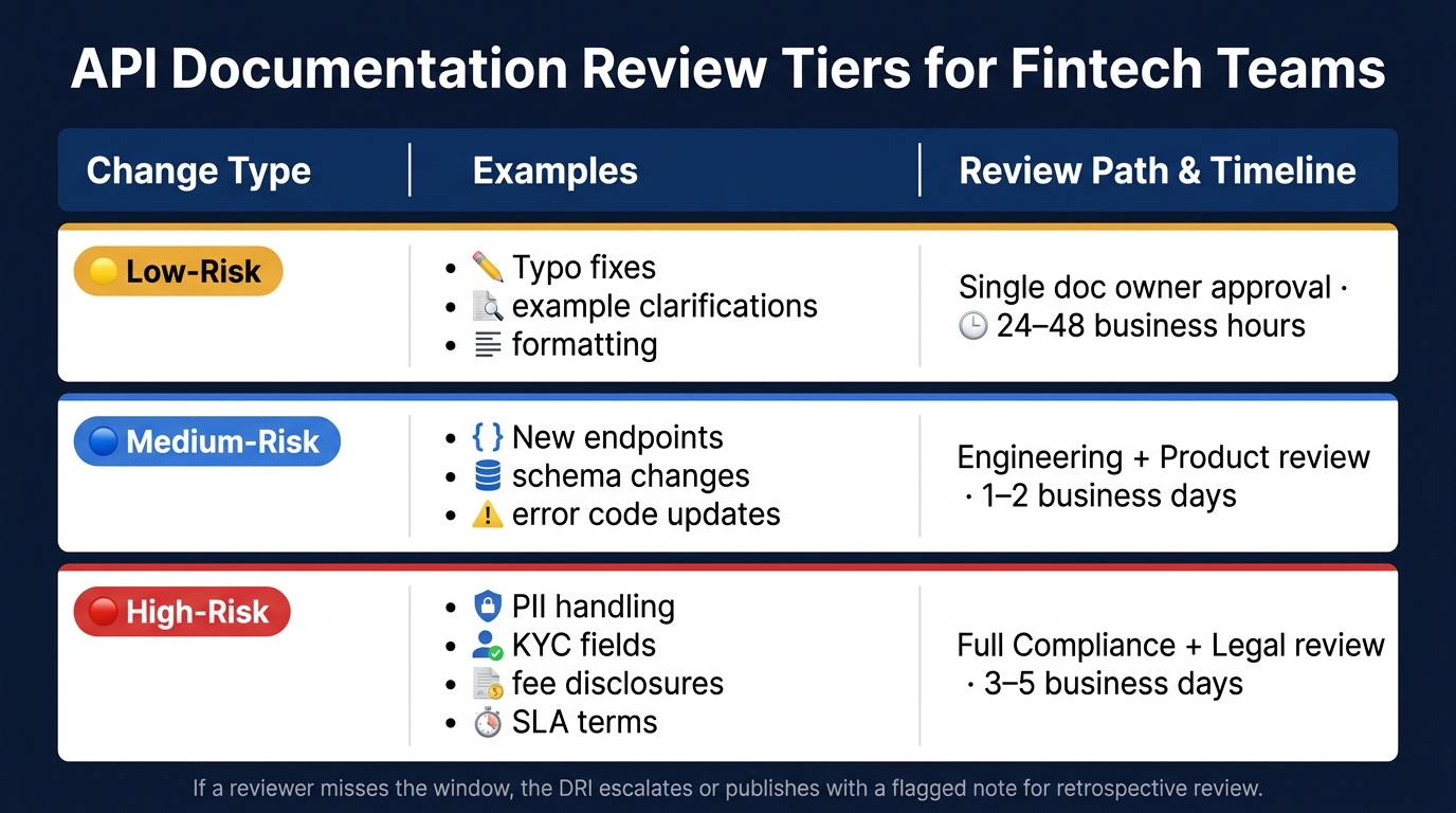 API Doc Review Tiers: Risk Levels, Examples & Approval Timelines