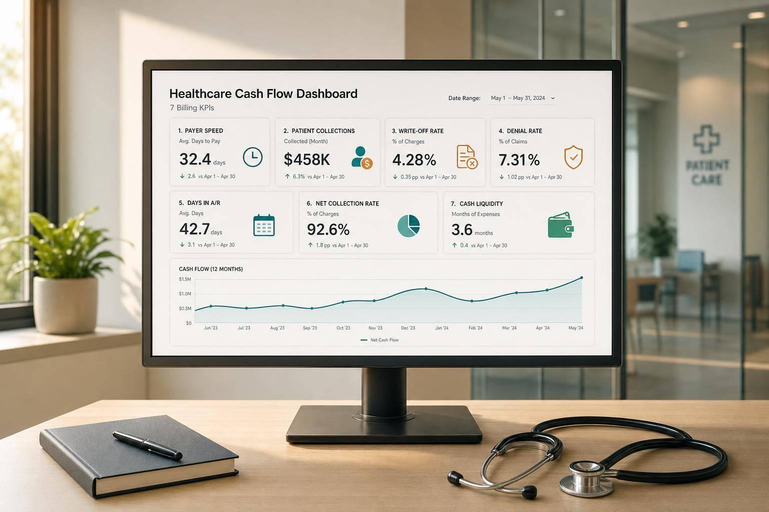 Healthcare Cash Flow Dashboard: 7 Billing KPIs