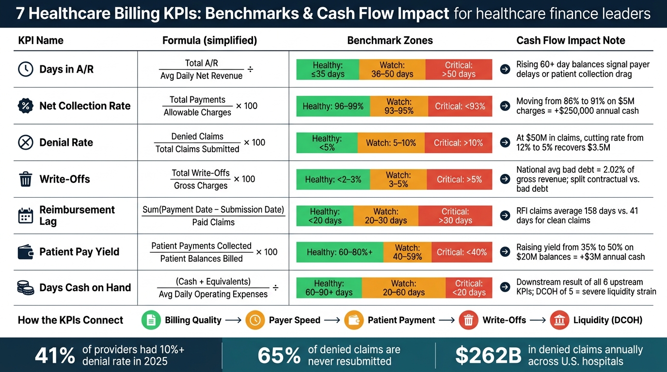 7 Healthcare Billing KPIs: Benchmarks & Cash Flow Impact Dashboard