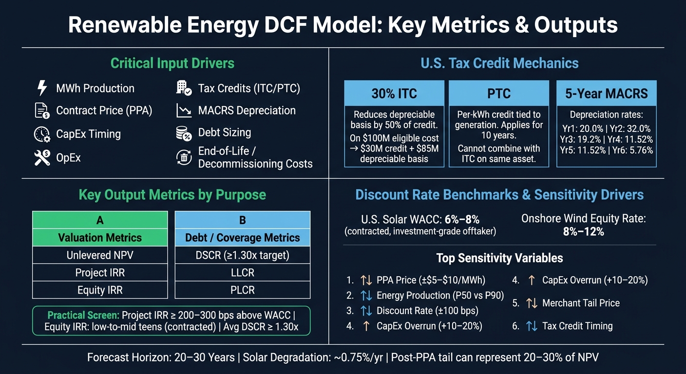 Renewable Energy DCF Model: Key Metrics, Inputs & Outputs Cheat Sheet
