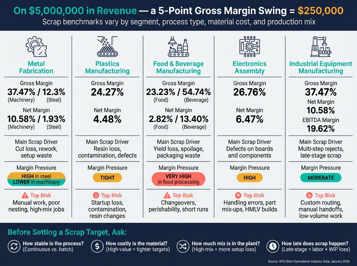 Manufacturing Scrap Rate Benchmarks by Segment: Margins & Key Drivers