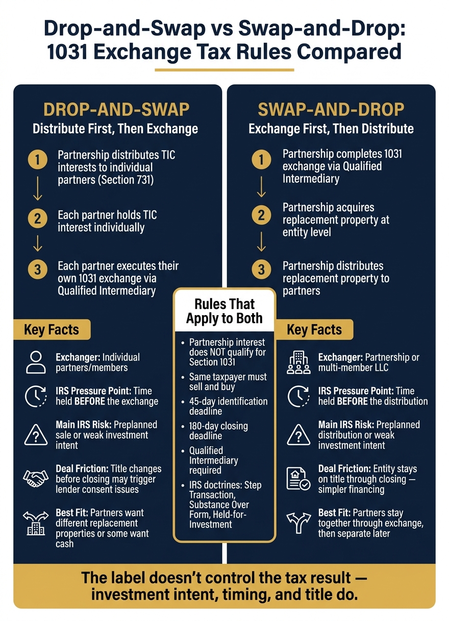 Drop-and-Swap vs Swap-and-Drop: 1031 Exchange Tax Rules Compared