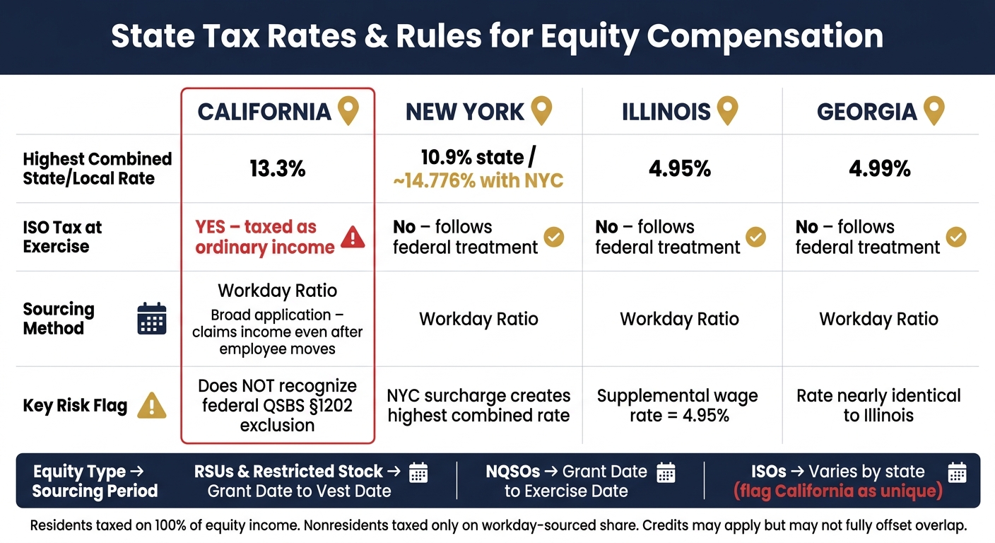 State Tax Rates & Rules for Equity Compensation: Key States Compared