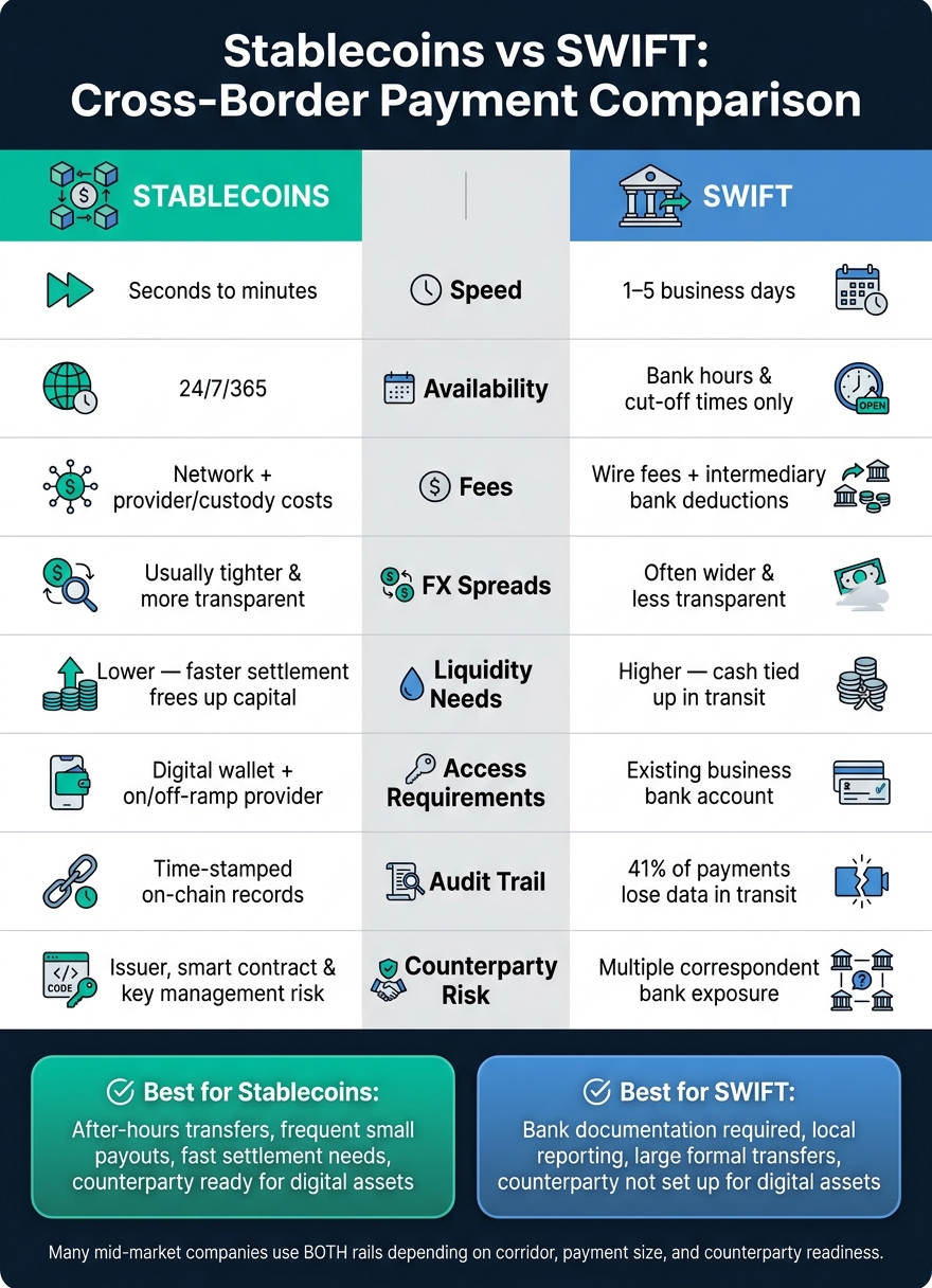 Stablecoins vs SWIFT: Cross-Border Payment Comparison
