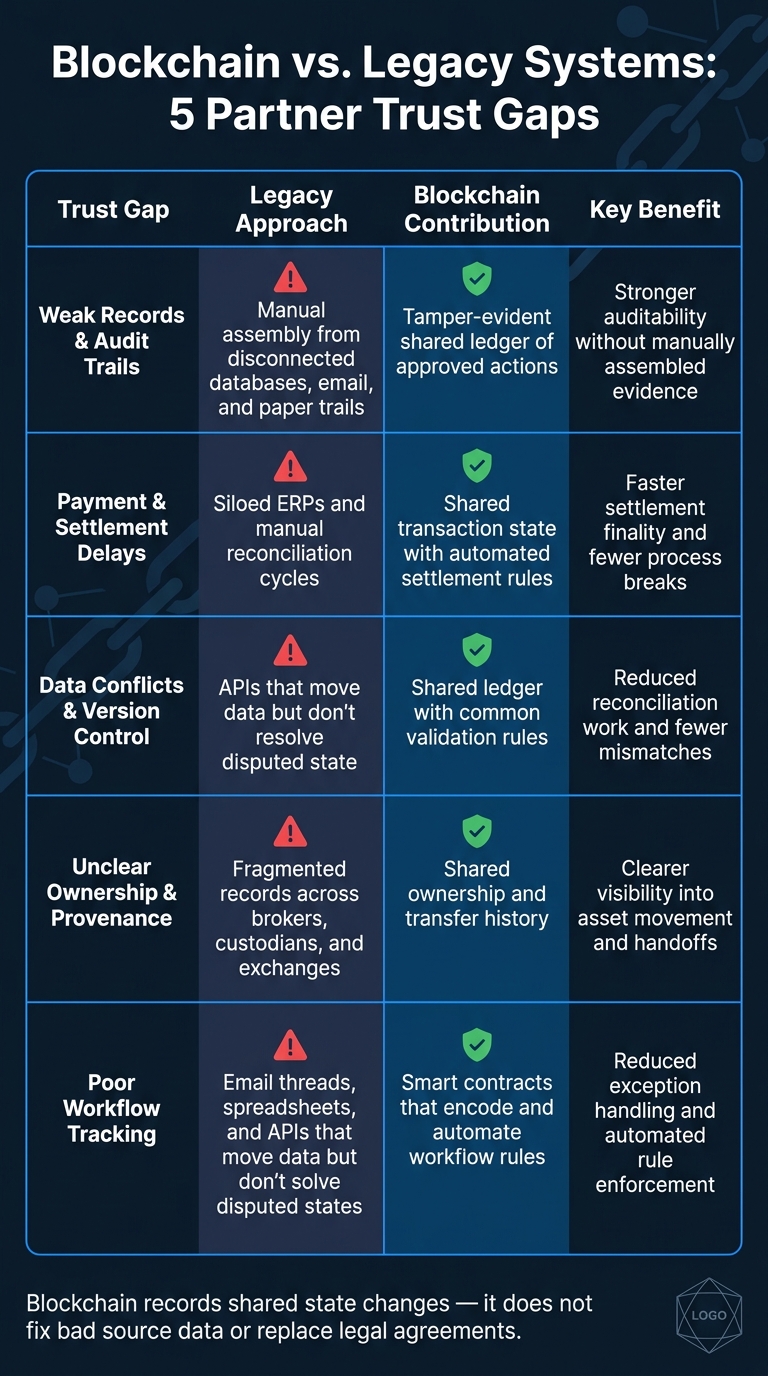 Blockchain vs. Legacy Systems: 5 Partner Trust Gaps Solved