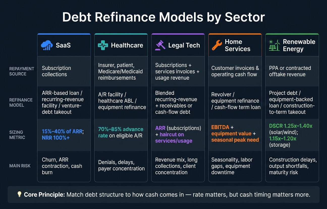 Debt Refinance Models by Sector: SaaS, Healthcare & More