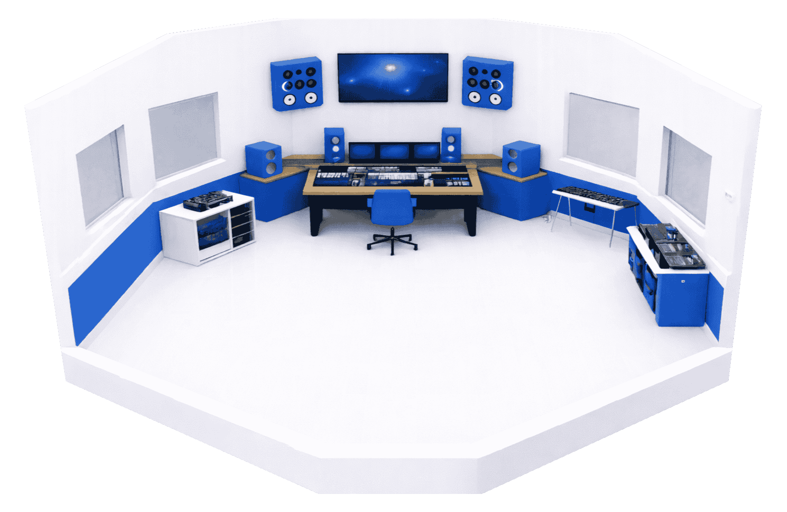 Music studio, control room, recording room, broadcasting room acoustic planning