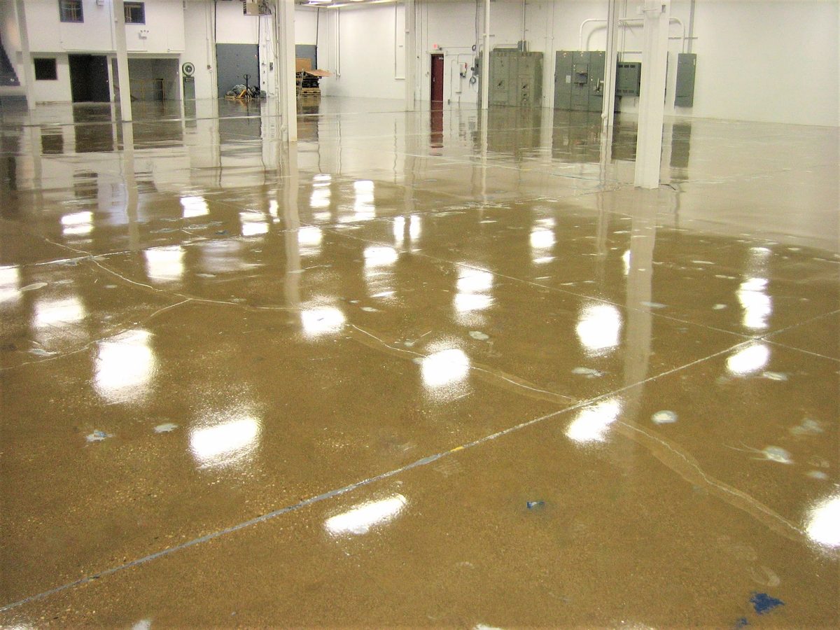 Clear sealer system on large commercial floor — high gloss concrete protection, PPD Painting project