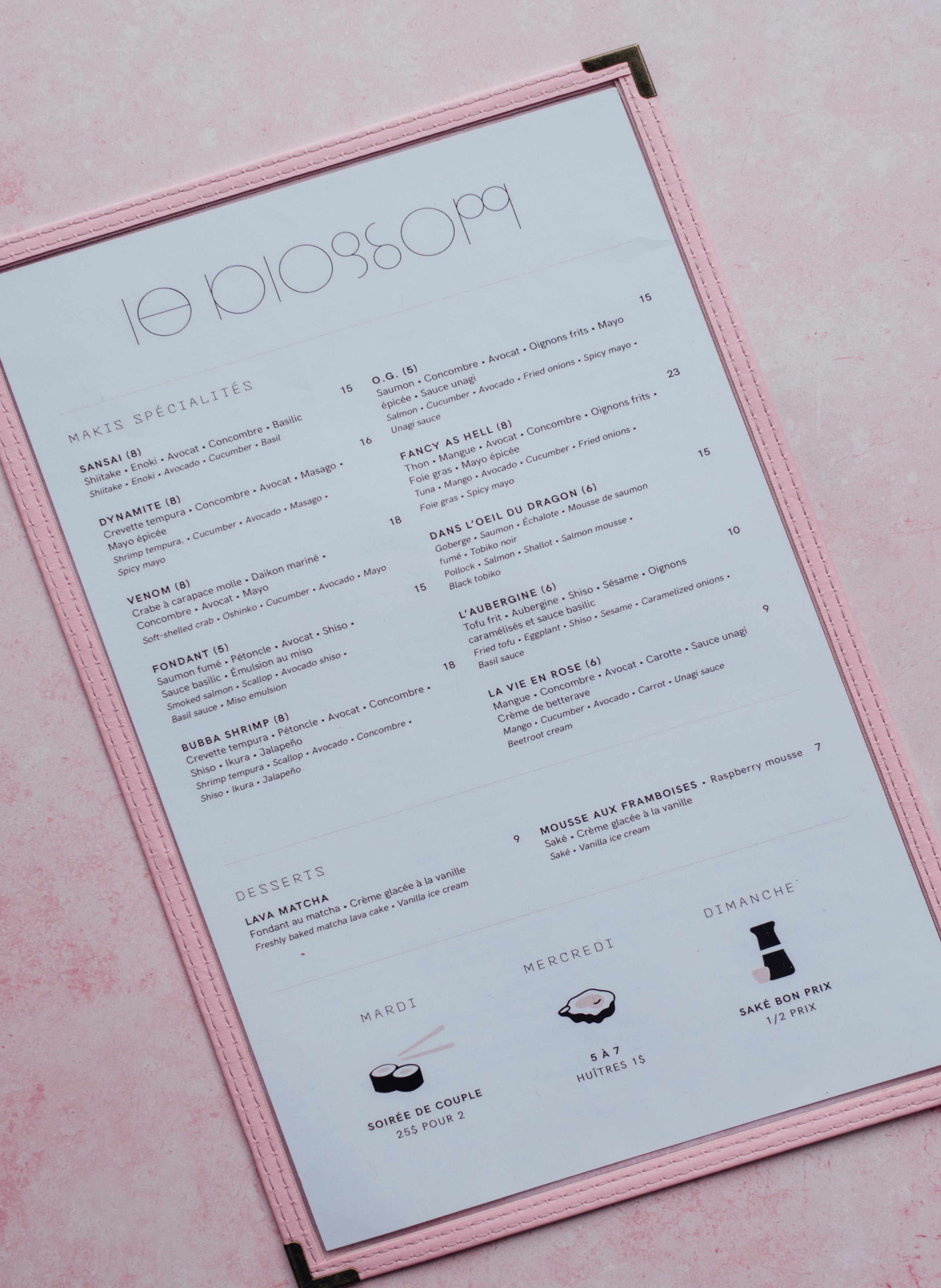 I designed this menu for a Japanese sushi and sake restaurant, blending elegance with functionality. The layout highlights specialty makis, desserts, and a carefully curated sake and wine list. To enhance the dining experience, I created custom icons and a unique color-coded system, making it easy for guests to identify the flavor profiles and types of sake at a glance. The design pairs minimalist typography with soft pastel tones, reflecting the refined and inviting atmosphere of the restaurant.