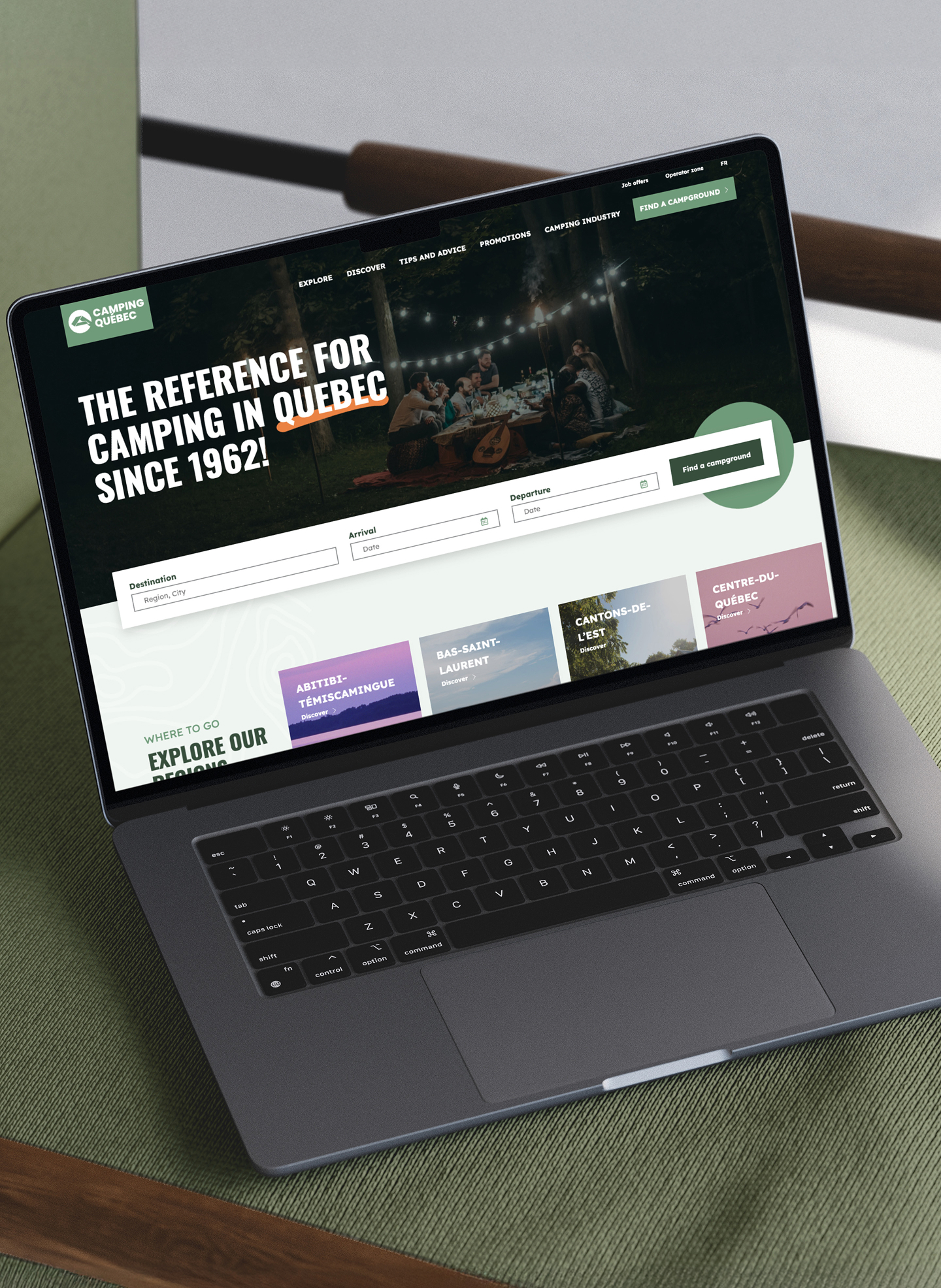 I worked on the UI for the Camping Québec website, focusing on helping users easily find campgrounds and nature activities across different regions of the province. The design emphasizes clear navigation, regional discovery, and an intuitive search experience, allowing users to explore destinations, view amenities, and plan their stays with ease.