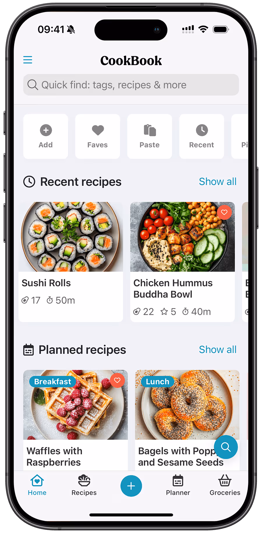 CookBook home page with recipes