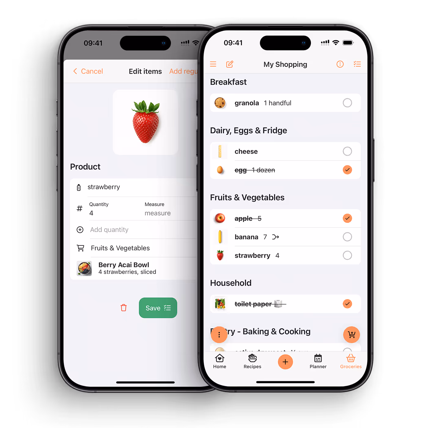 2 devices showing the cookbook app
