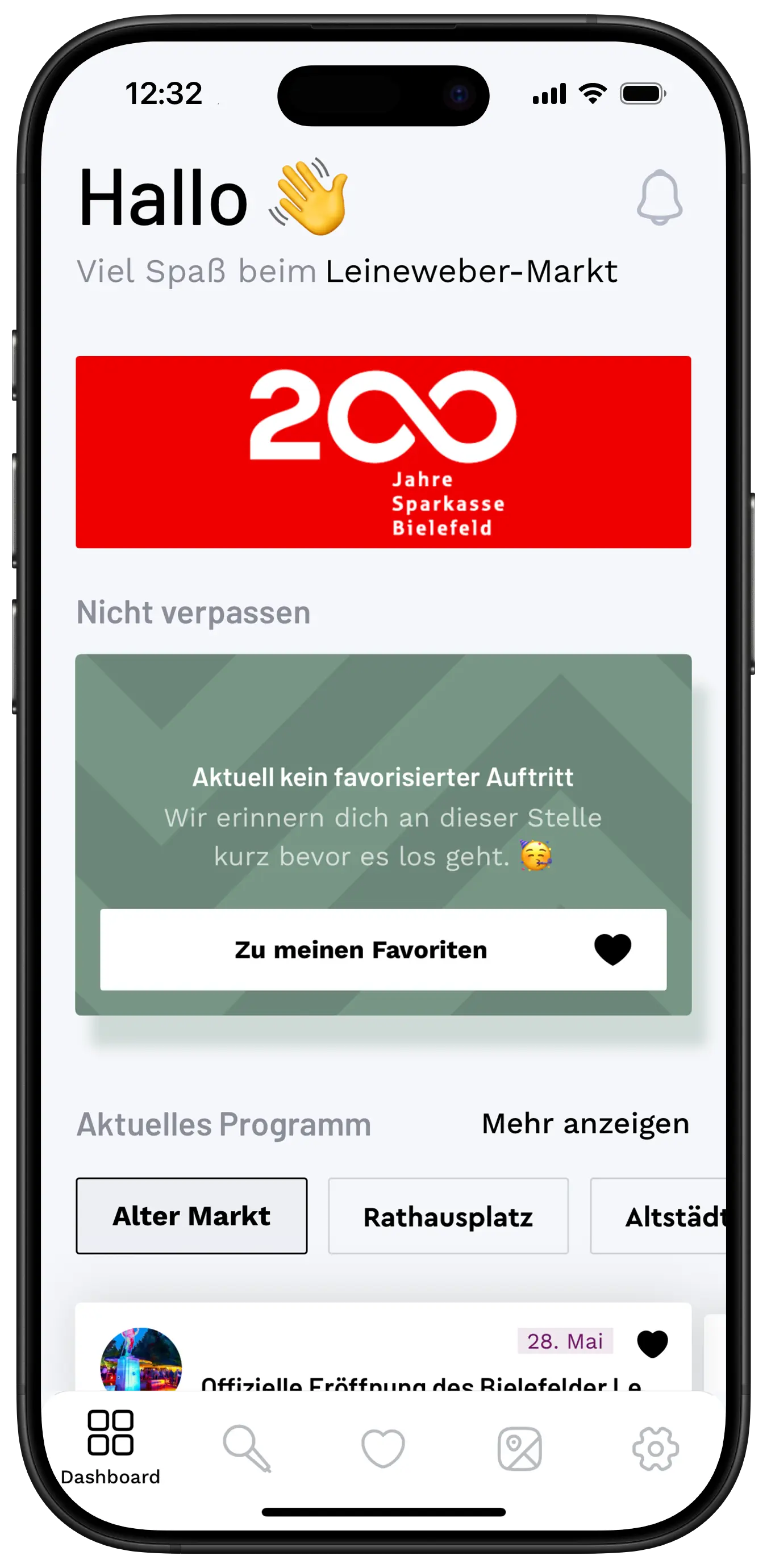 Dashboard der Bielefeld.JETZT App
