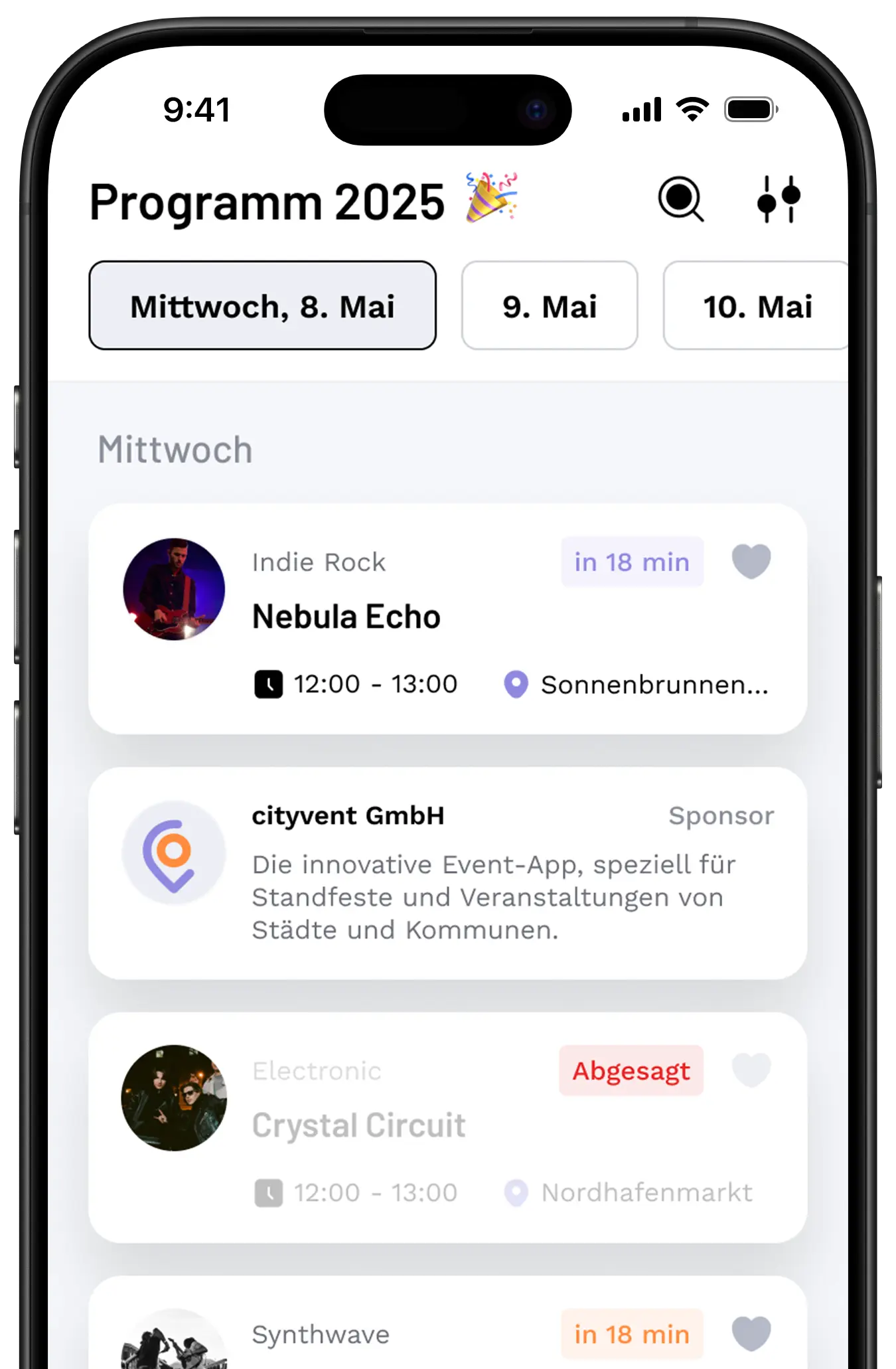 Programm in der cityvent App