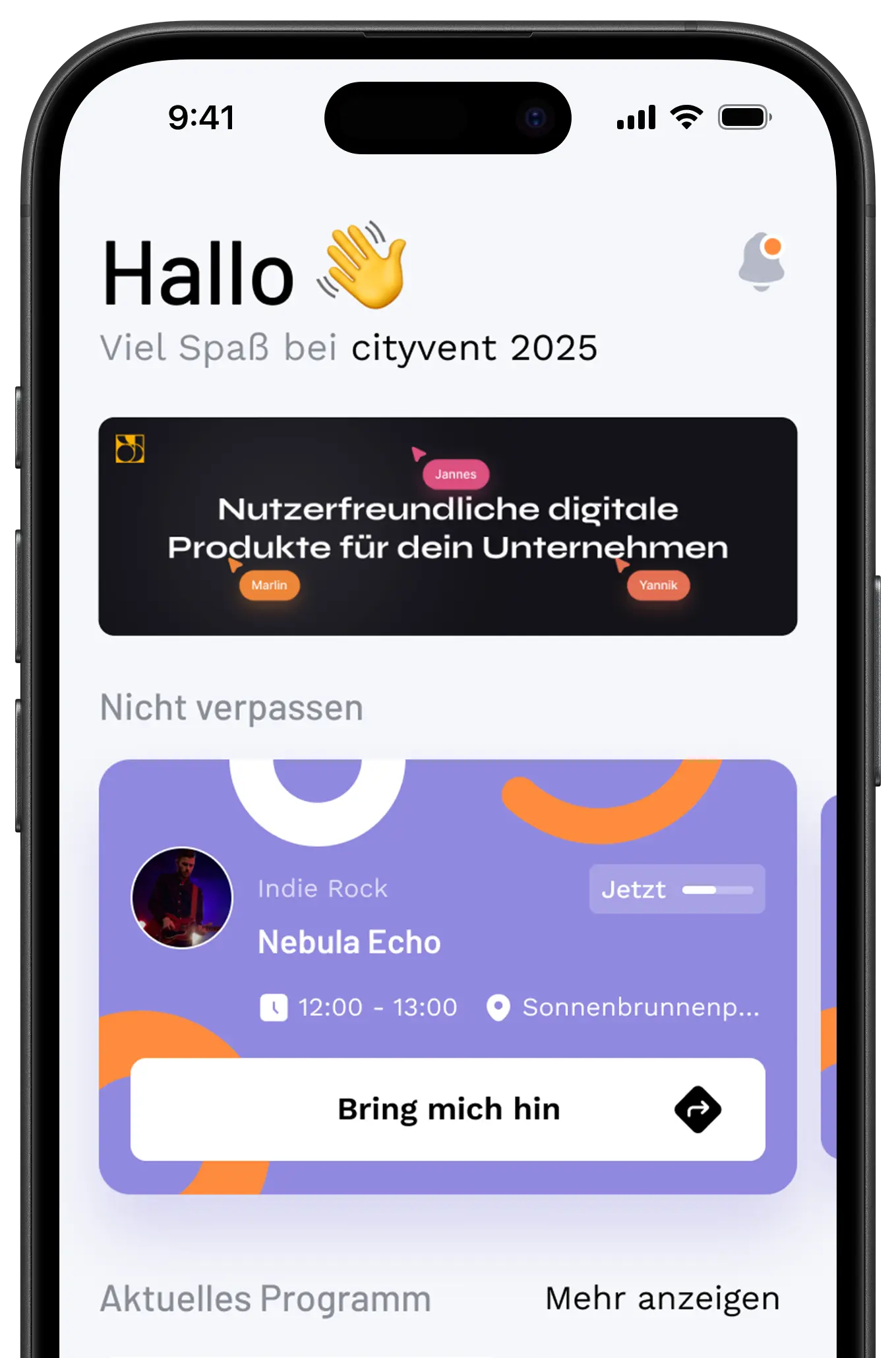 Dashboard in der cityvent App