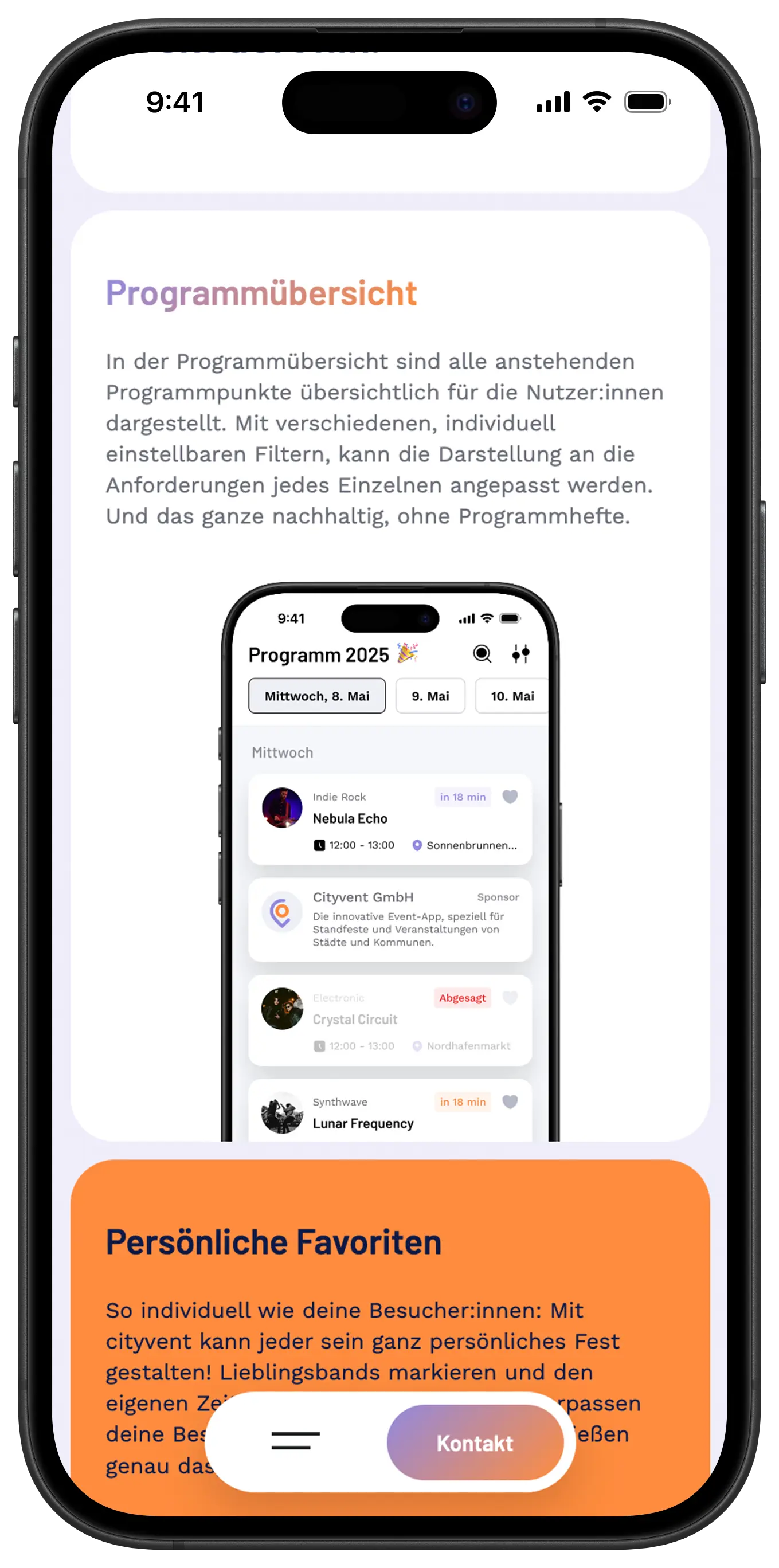 Mobile Ansicht der cityvent Website