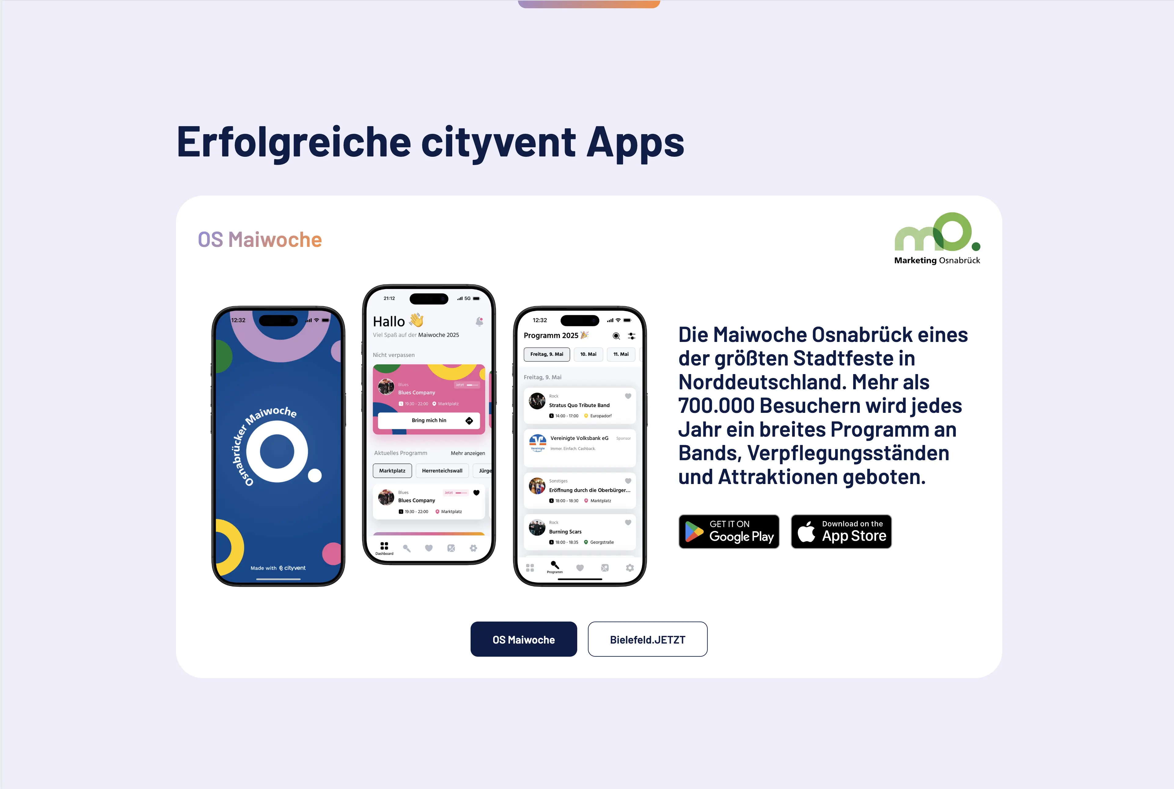Referenzsektion auf der cityvent Website