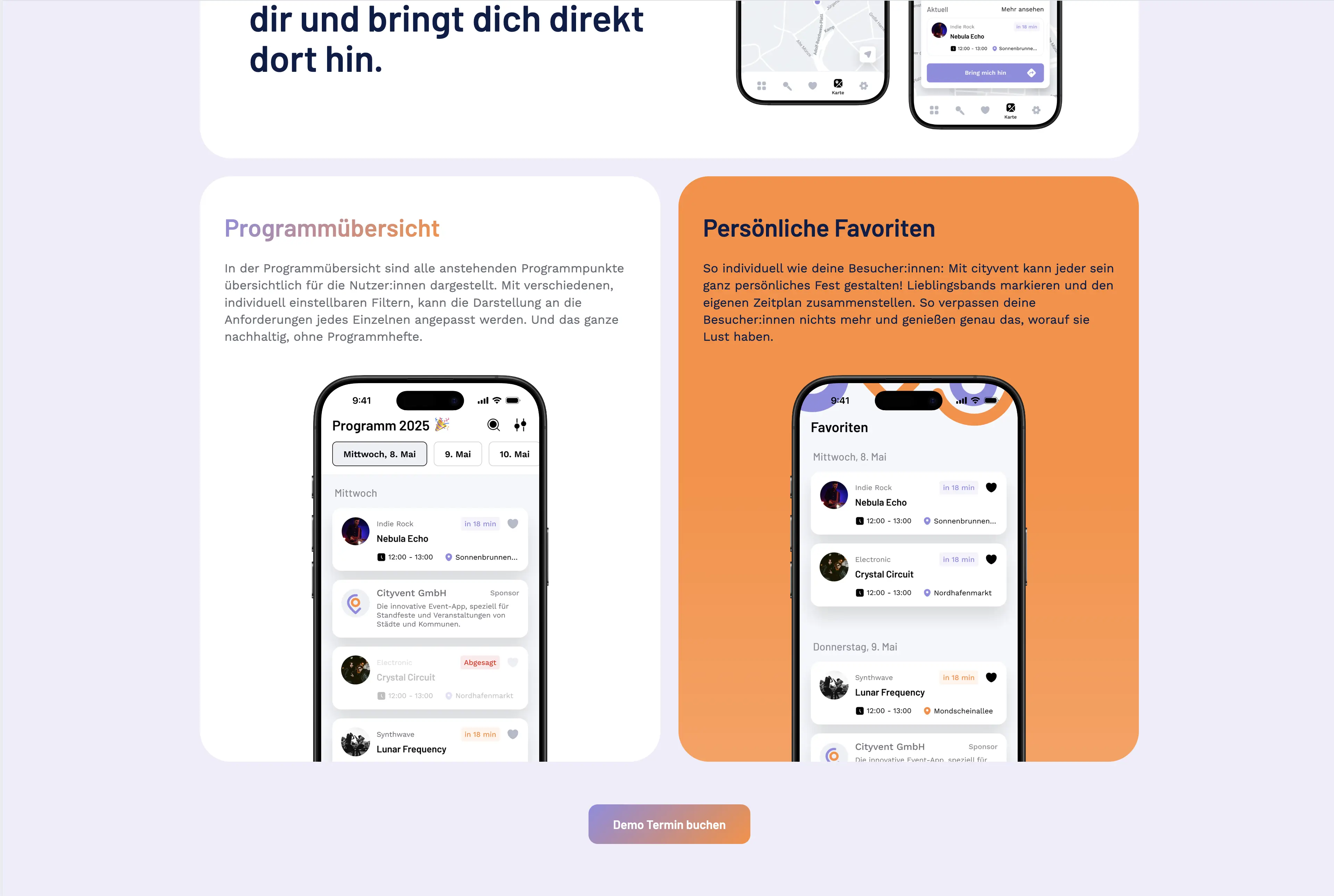 Funktionskacheln der cityvent Website