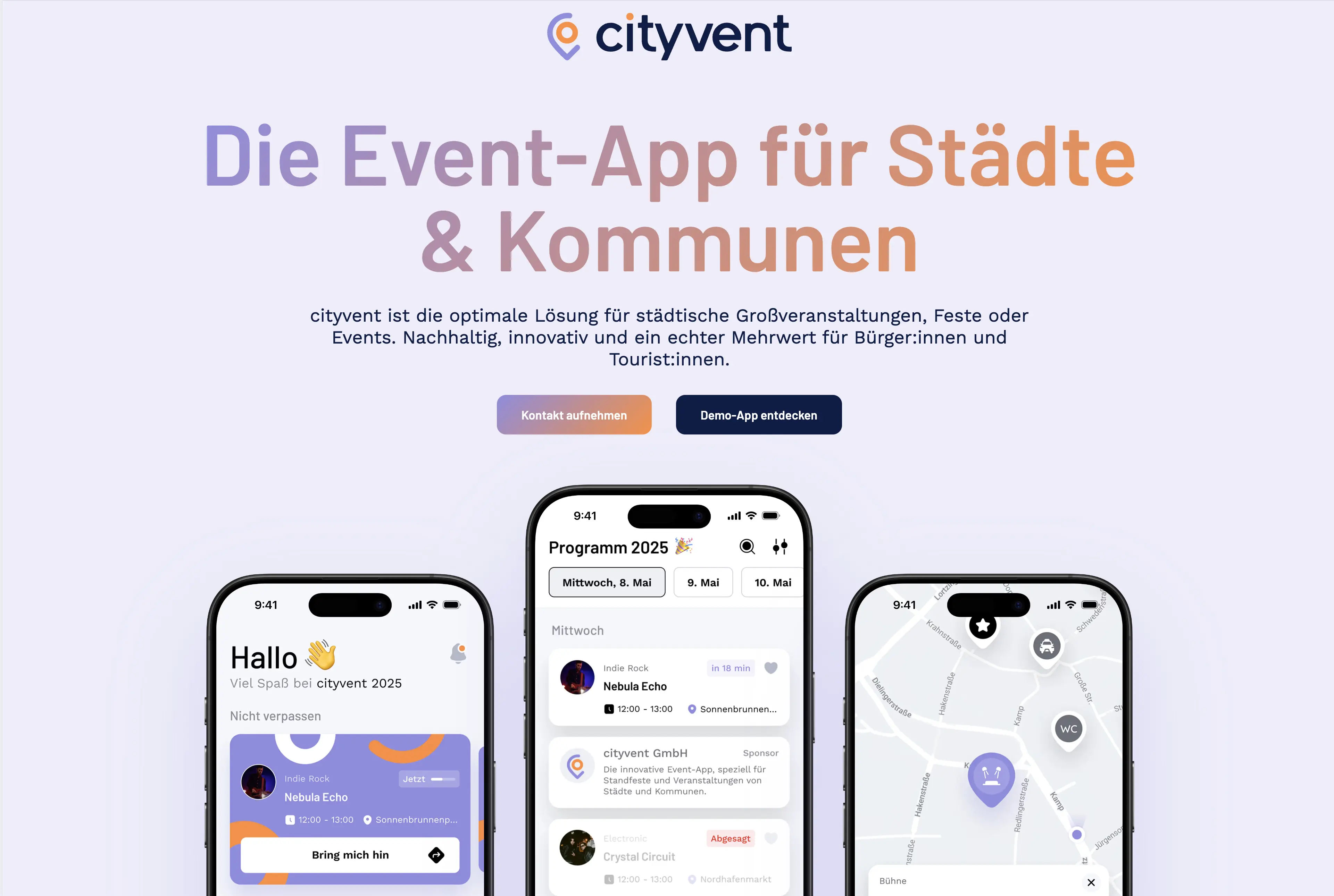 Herosection der cityvent Website