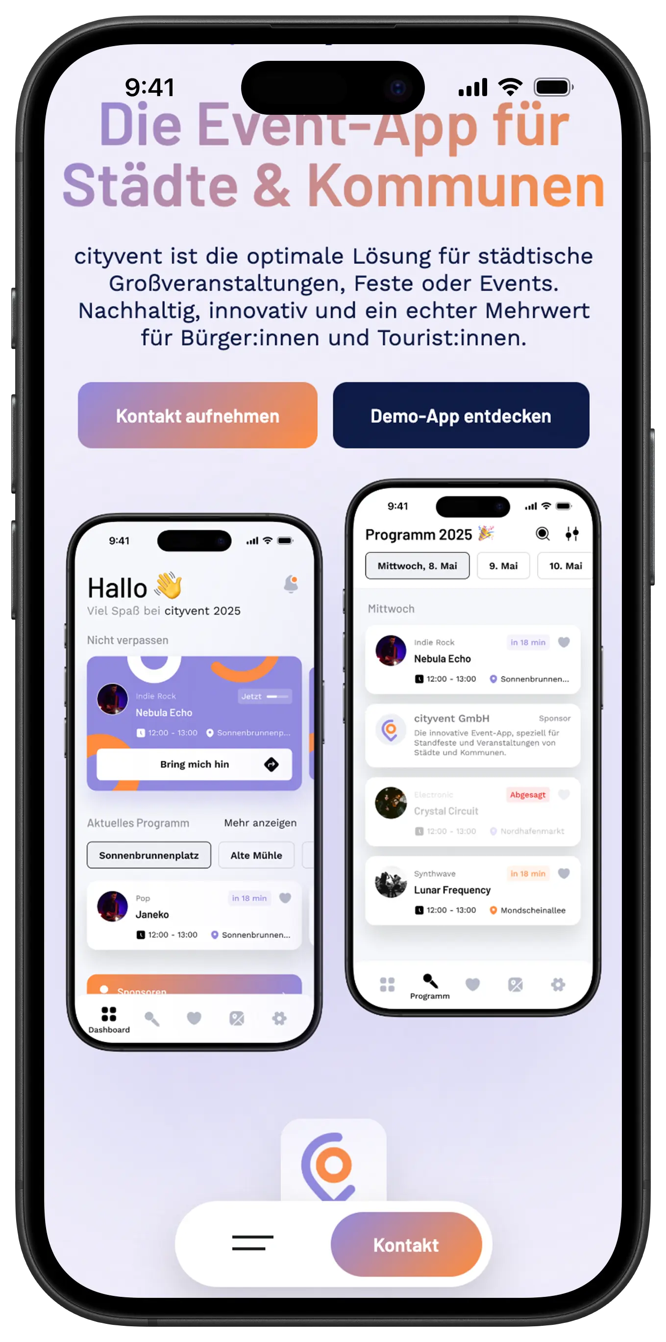 Mobile Ansicht der cityvent Website